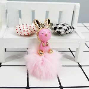 Porte-Clé Lapin Le Pompon Coloré Rose