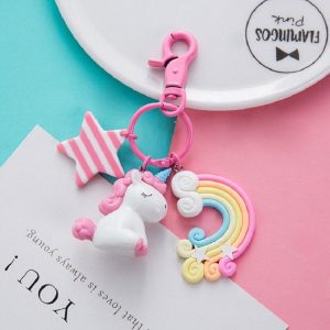 Porte-Clé Licorne L'Arc-en-Ciel Enfantin Rose